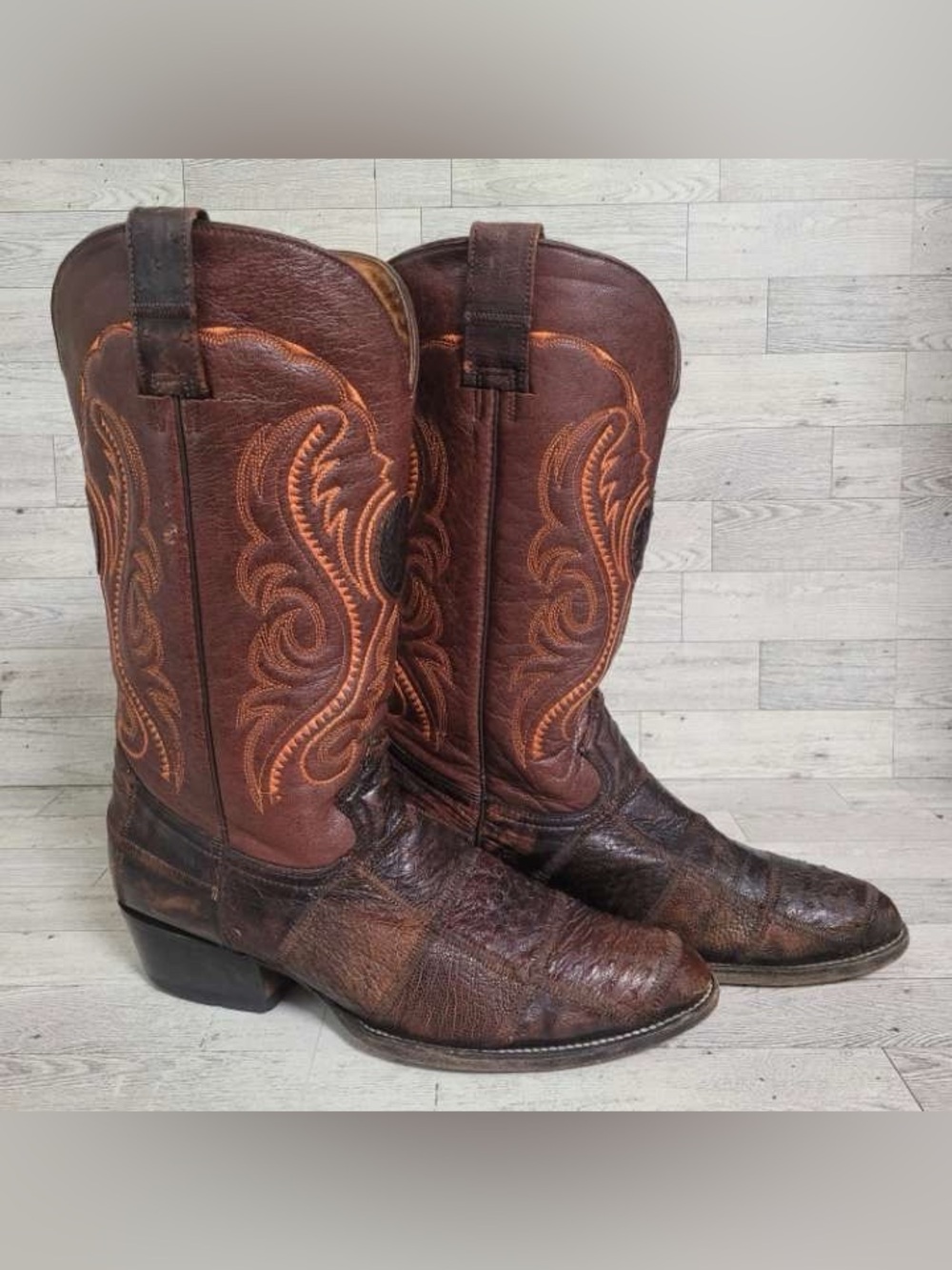 Men's Unbranded Exotic Brown Ostrich Leather Patchwork Cowboy Boots Size 11.5